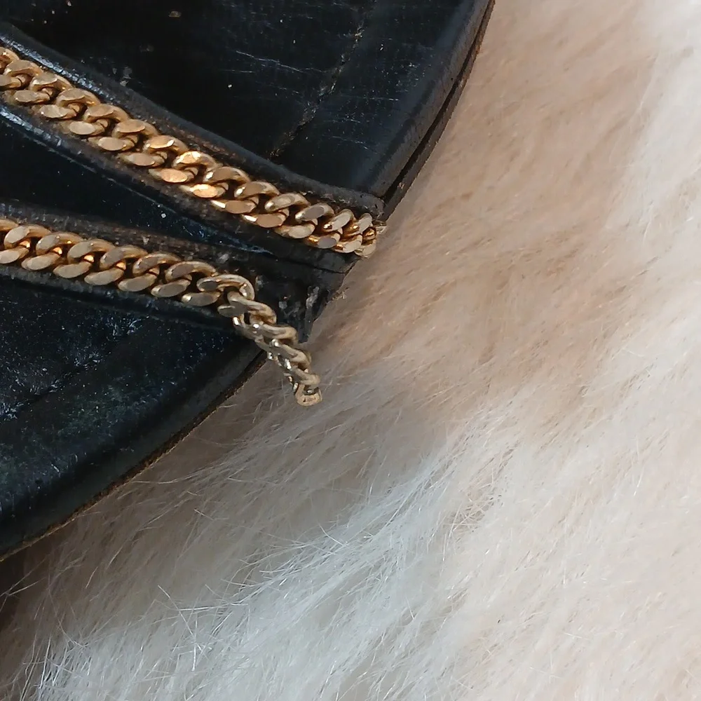 Jimmy Choo Leather Slingback Sandals Black Chain-Link Accent Sz 39 - Picture 6 of 10